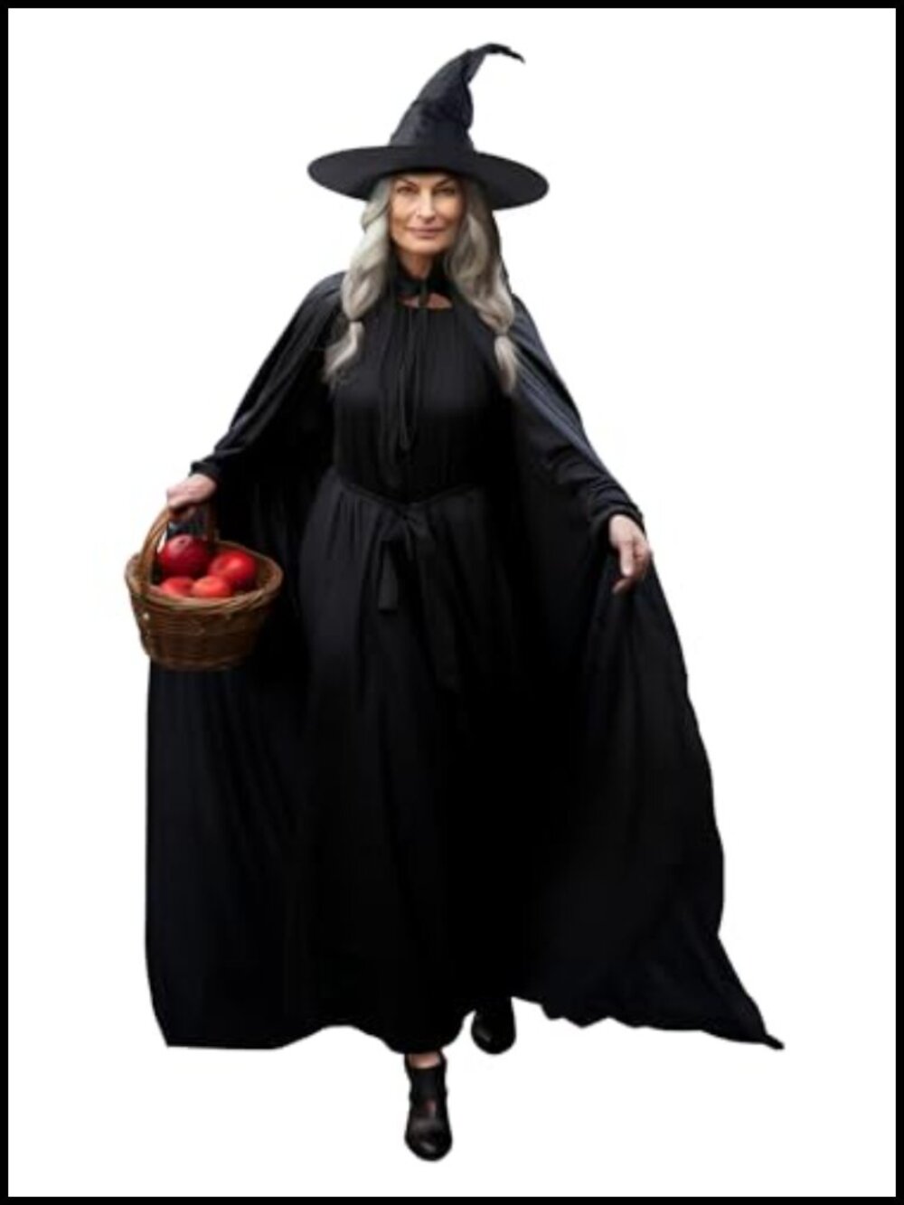 Women's Witch Hat & Cape Halloween Costume Set, Mesh, Hooded, One Size